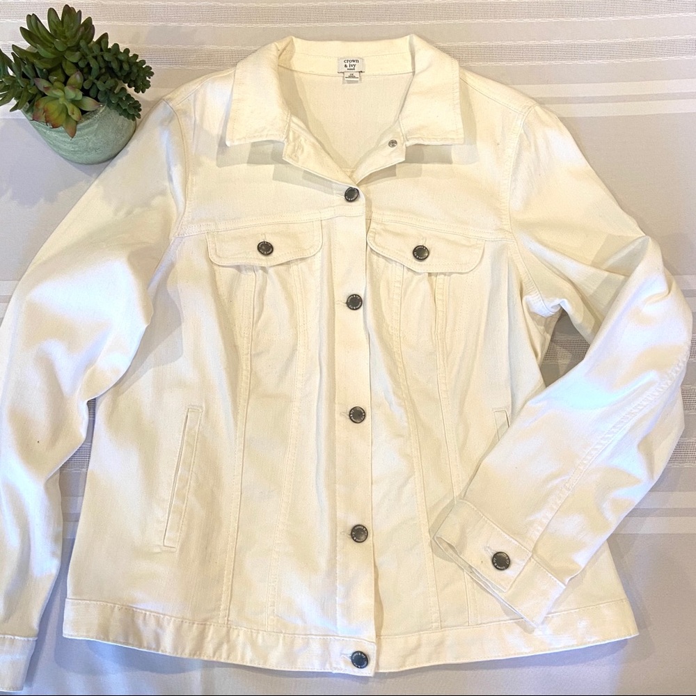 crown & ivy White Denim Jean Jacket